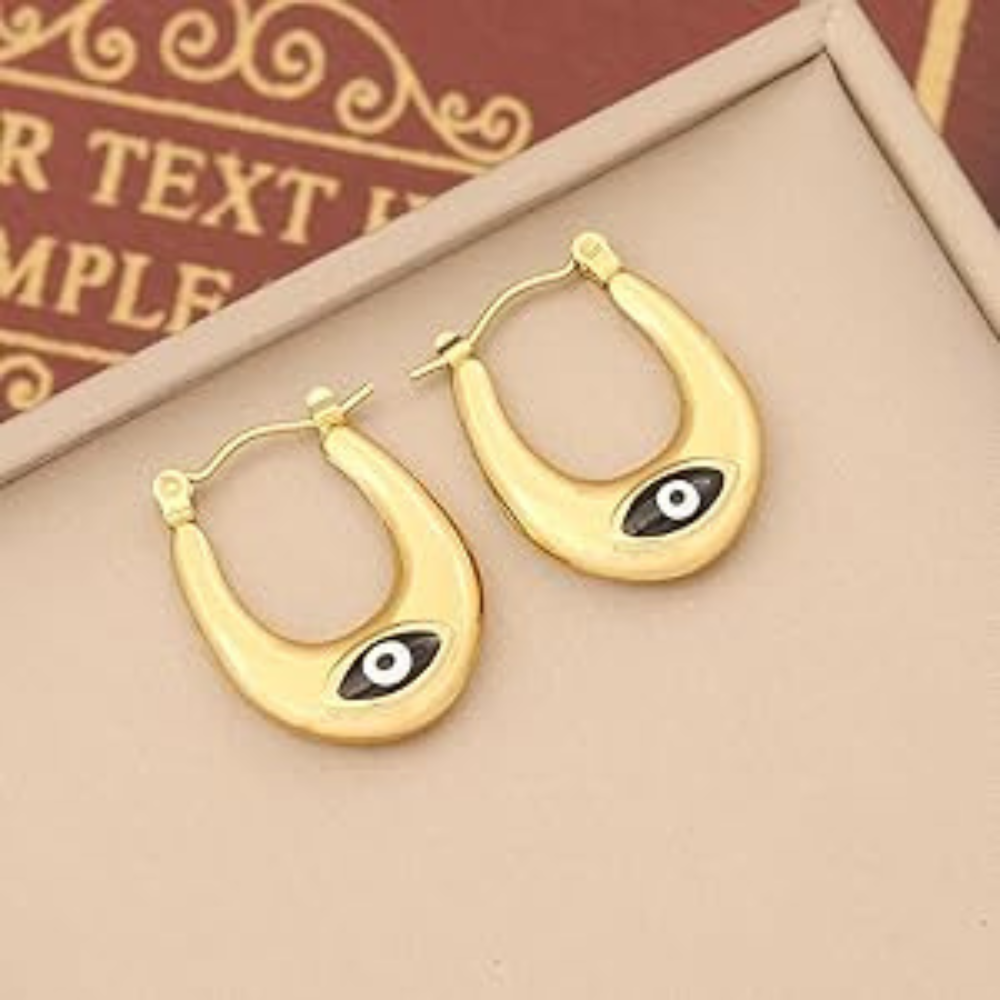 MOSKAI Evil Eye Bubble Gold Finish Earrings | Protective Charm Jewelry