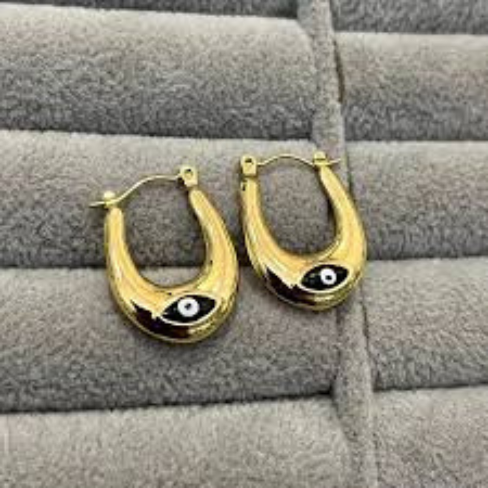 MOSKAI Evil Eye Bubble Gold Finish Earrings | Protective Charm Jewelry