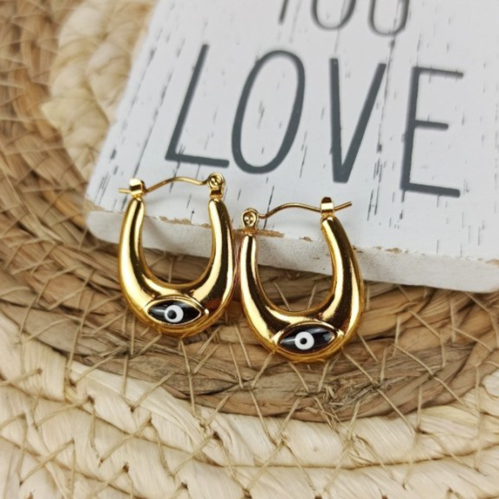 MOSKAI Evil Eye Bubble Gold Finish Earrings | Protective Charm Jewelry