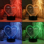Moskai First Date Personalised LED Lamp – Custom Heart Calendar Night Light for Couples