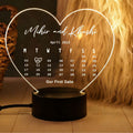 Moskai First Date Personalised LED Lamp – Custom Heart Calendar Night Light for Couples