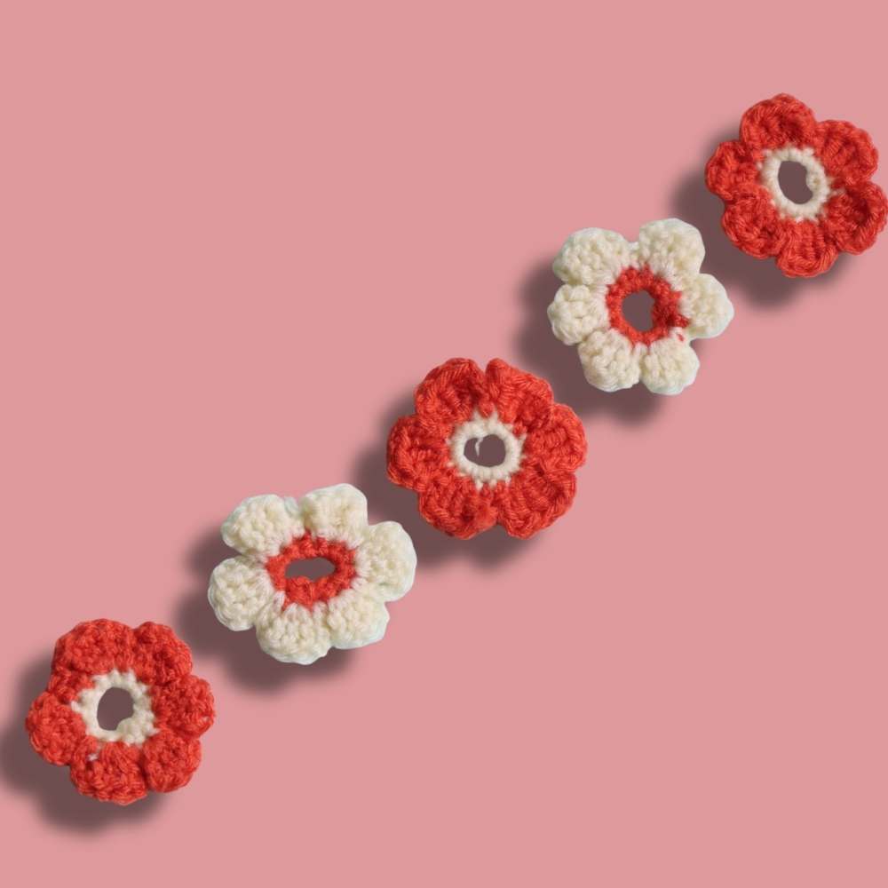Flower Theme Crochet Multi Colored Buttons Set of 6