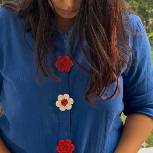 Flower Theme Crochet Multi Colored Buttons Set of 6