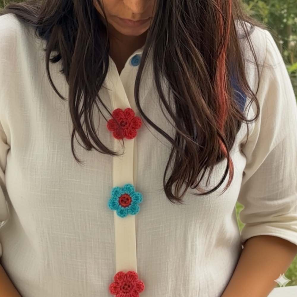 Flower Theme Crochet Multi Colored Buttons Set of 6