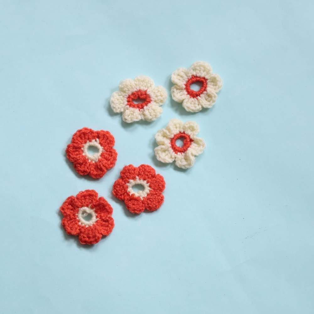 Flower Theme Crochet Multi Colored Buttons Set of 6