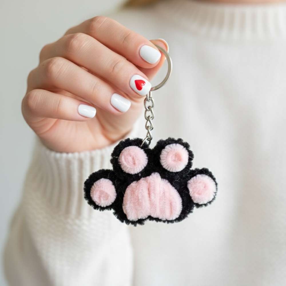 Cute Paw Fur Keychain