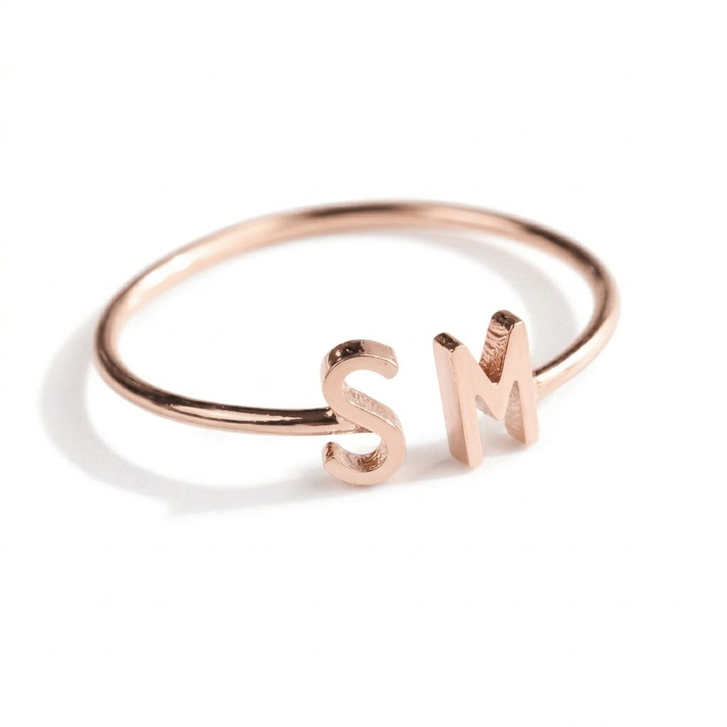 Personalized Double Initial Cuff Bracelet - Gold Plated Custom Two Letter Bangle for Women & Girls