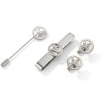 Custom Round Initial Cufflinks, Tie Clip & Lapel Pin Combo - Personalized Brass Men’s Accessory Set