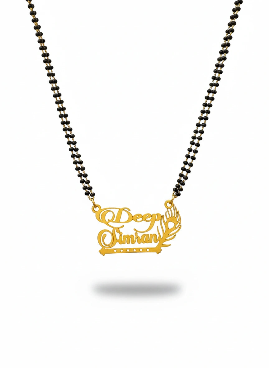 Personalized Peacock & Flute Couple Name Mangalsutra – Gold Plated Traditional Jewelry