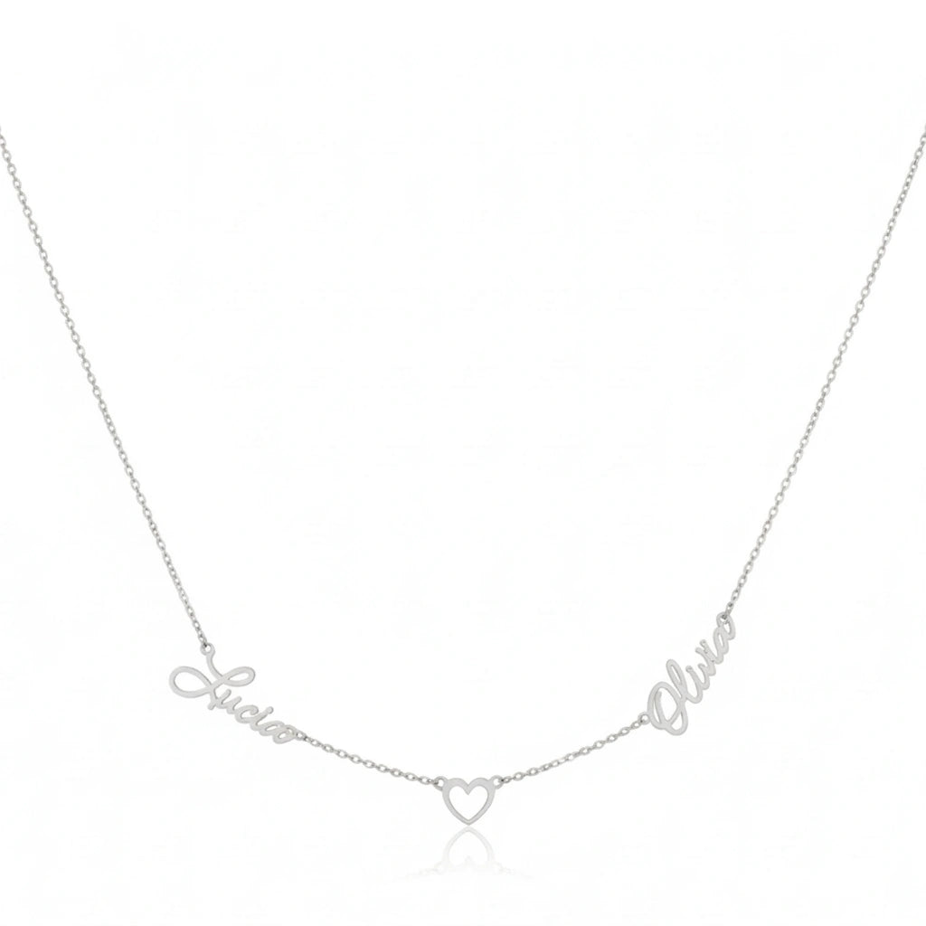 Personalized Couple Name Necklace with Heart Connector - Custom Two Name Pendant for Women