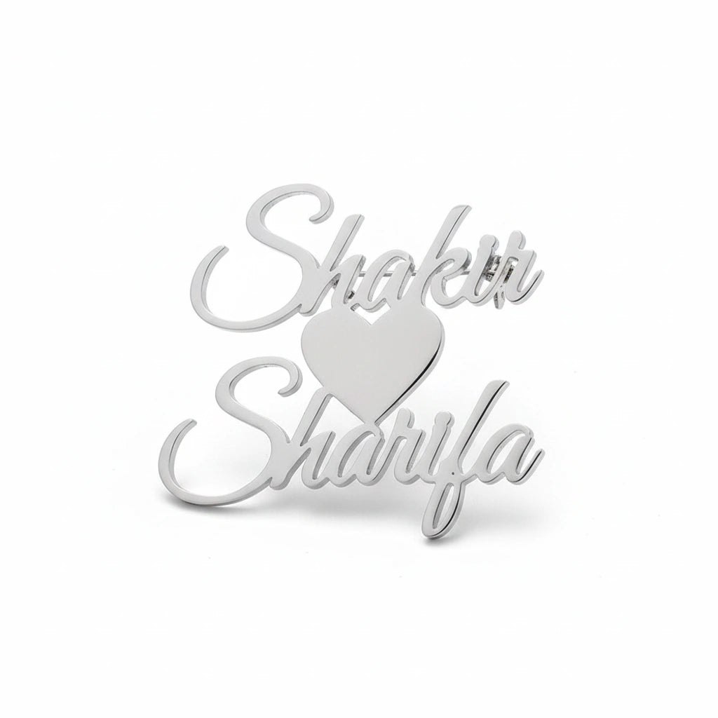 Customised Heart Couple Name Brooch for Men & Women