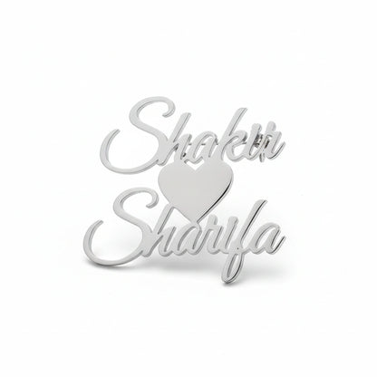 Customised Heart Couple Name Brooch for Men & Women