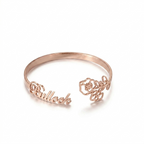 Personalized Name & Flower Cuff Bracelet - Gold Plated Custom Bangle for Women & Girls