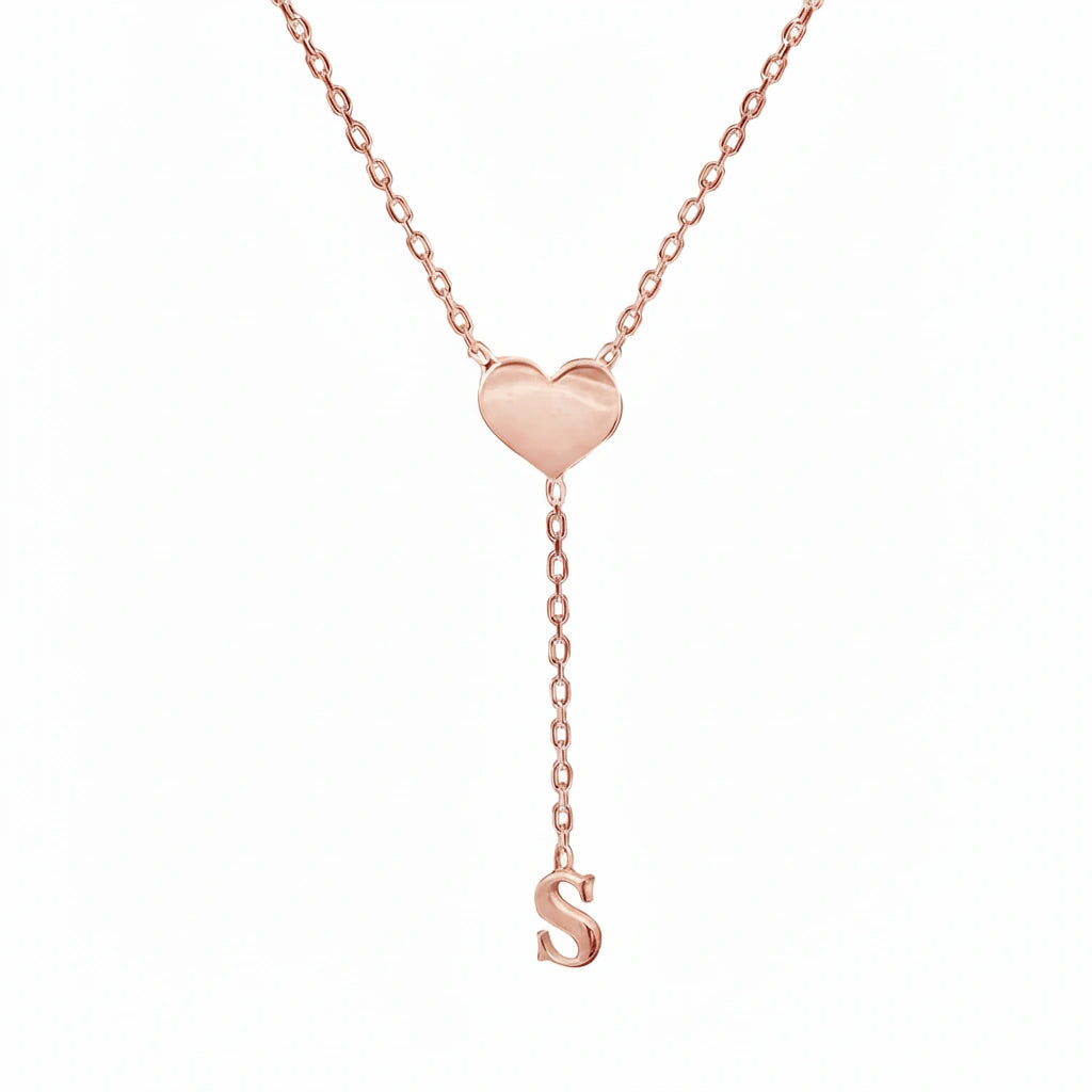 Personalized Heart Initial Y-Necklace - Custom Lariat Drop Alphabet Pendant for Women