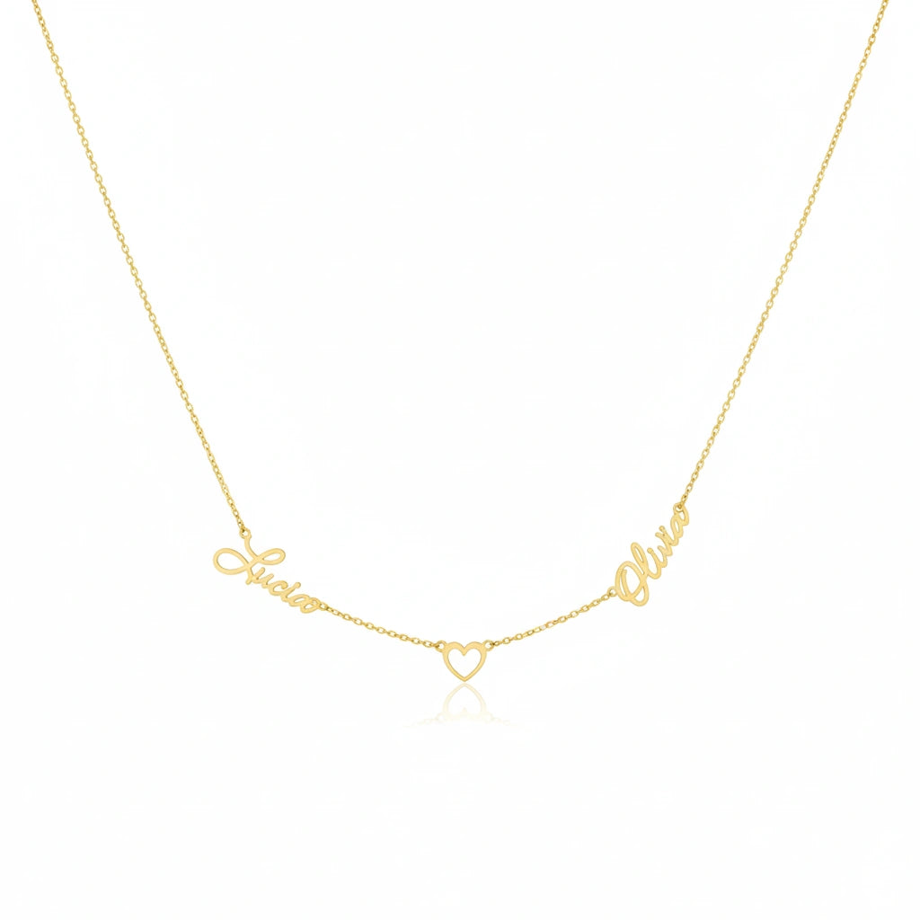 Personalized Couple Name Necklace with Heart Connector - Custom Two Name Pendant for Women