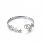 Personalized Name & Flower Cuff Bracelet - Gold Plated Custom Bangle for Women & Girls