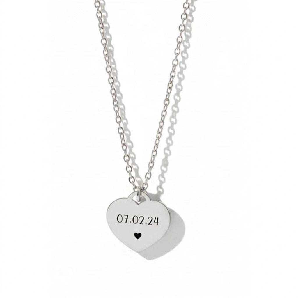 Personalized Special Date Heart Necklace - Custom Engraved Calendar Date Pendant for Women