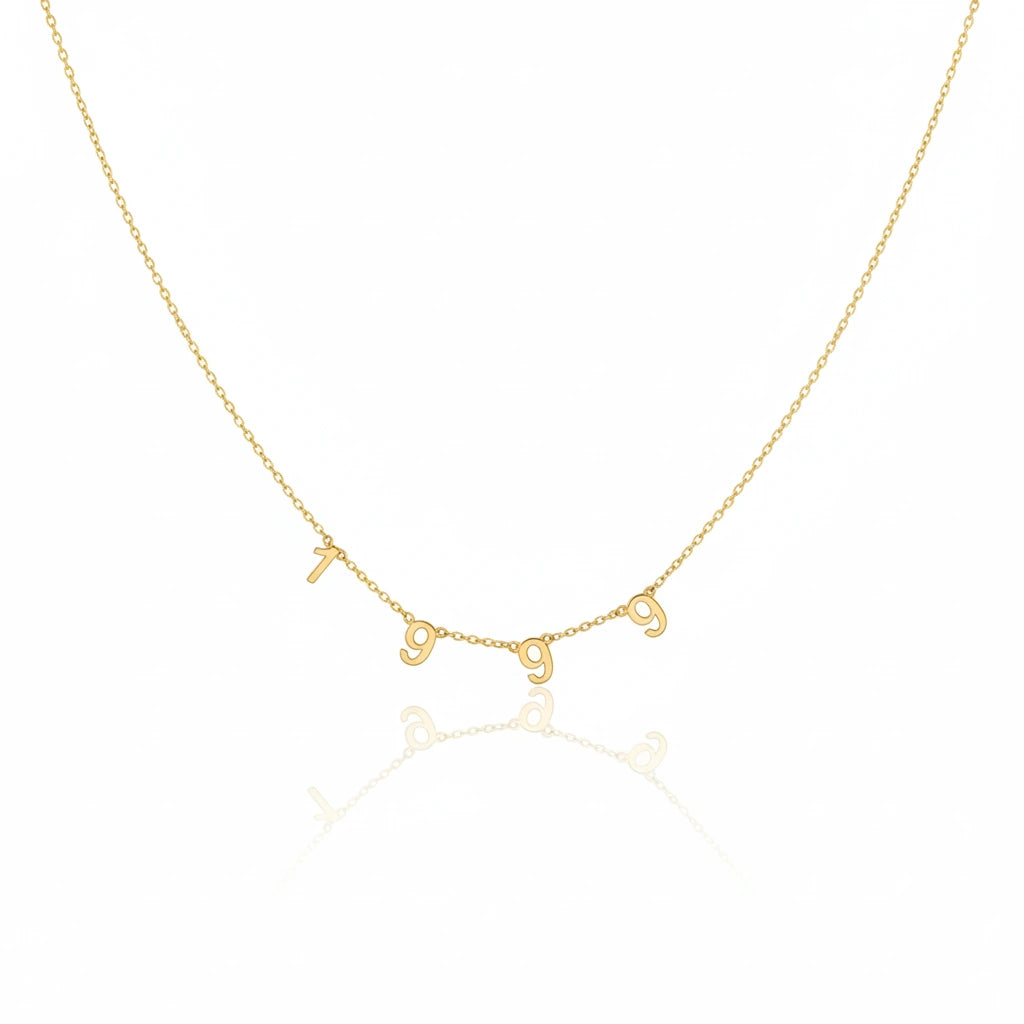Personalized Birth Year Necklace - Custom Spaced Number Pendant for Women & Girls