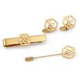 Personalized Initial Cufflinks, Tie Clip & Lapel Pin Set - Custom Brass Jewelry Gift Box for Men