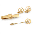 Personalized Initial Cufflinks, Tie Clip & Lapel Pin Set - Custom Brass Jewelry Gift Box for Men