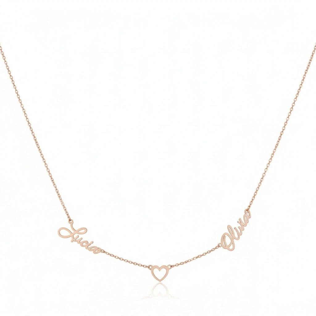 Personalized Couple Name Necklace with Heart Connector - Custom Two Name Pendant for Women