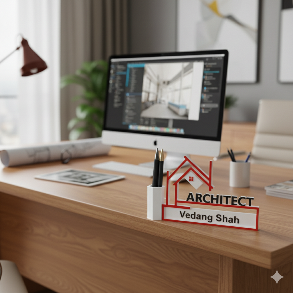 Moskai 3D Personalized Architect Accountant Pen Stand – Custom Name Desk Organizer