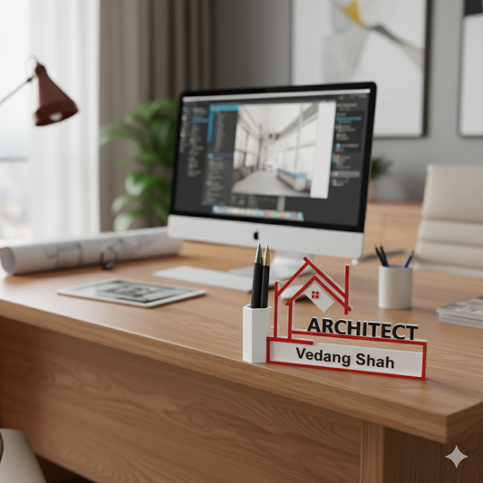 Moskai 3D Personalized Architect Accountant Pen Stand – Custom Name Desk Organizer