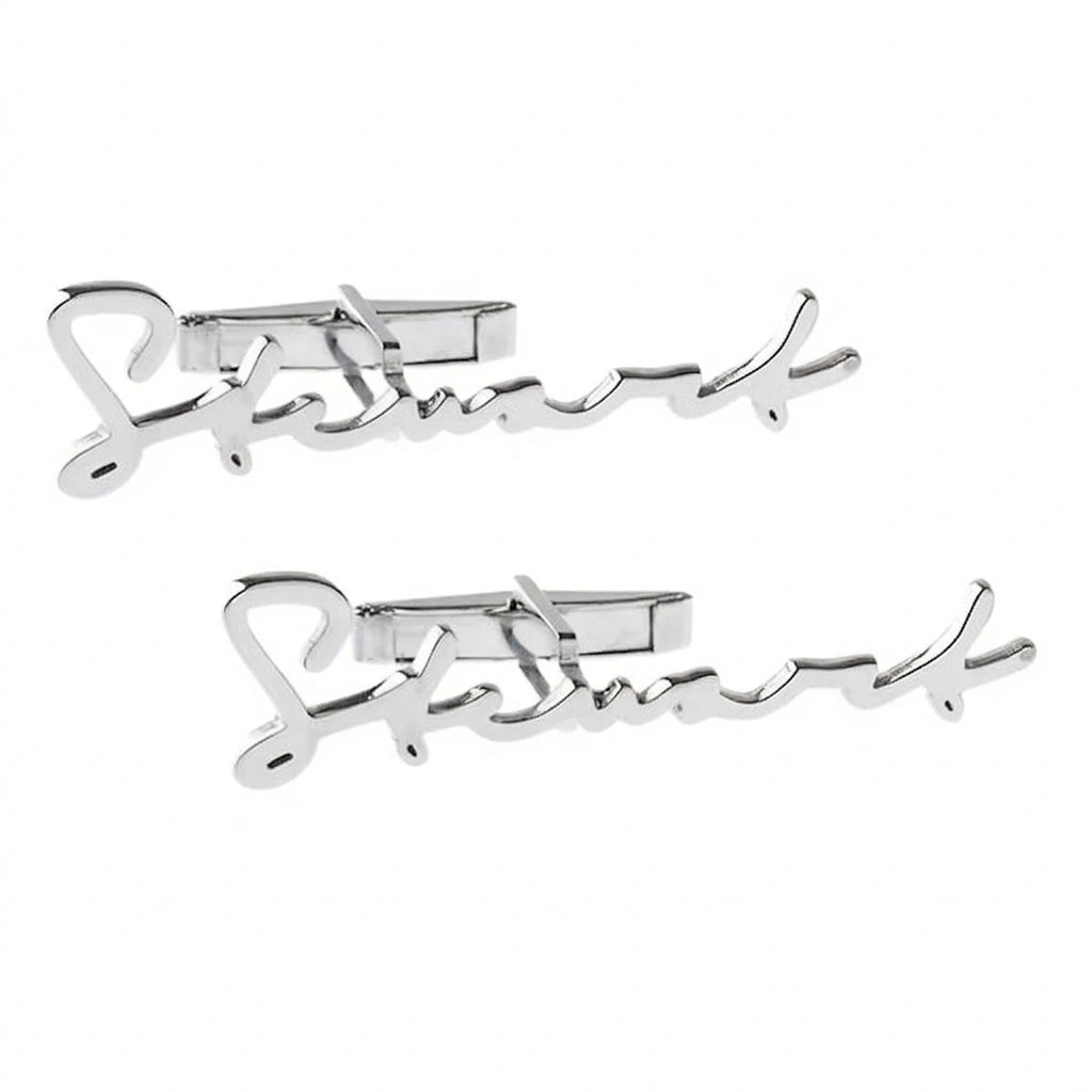 Custom Signature Style Full Name Cufflinks - Personalized Handwritten Script Brass Cuff Links