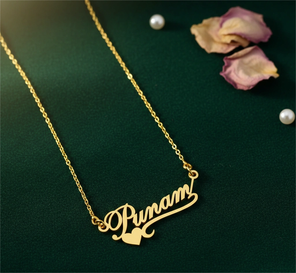 Personalized Heart Lined Name Necklace - Custom Cursive Nameplate Pendant for Women
