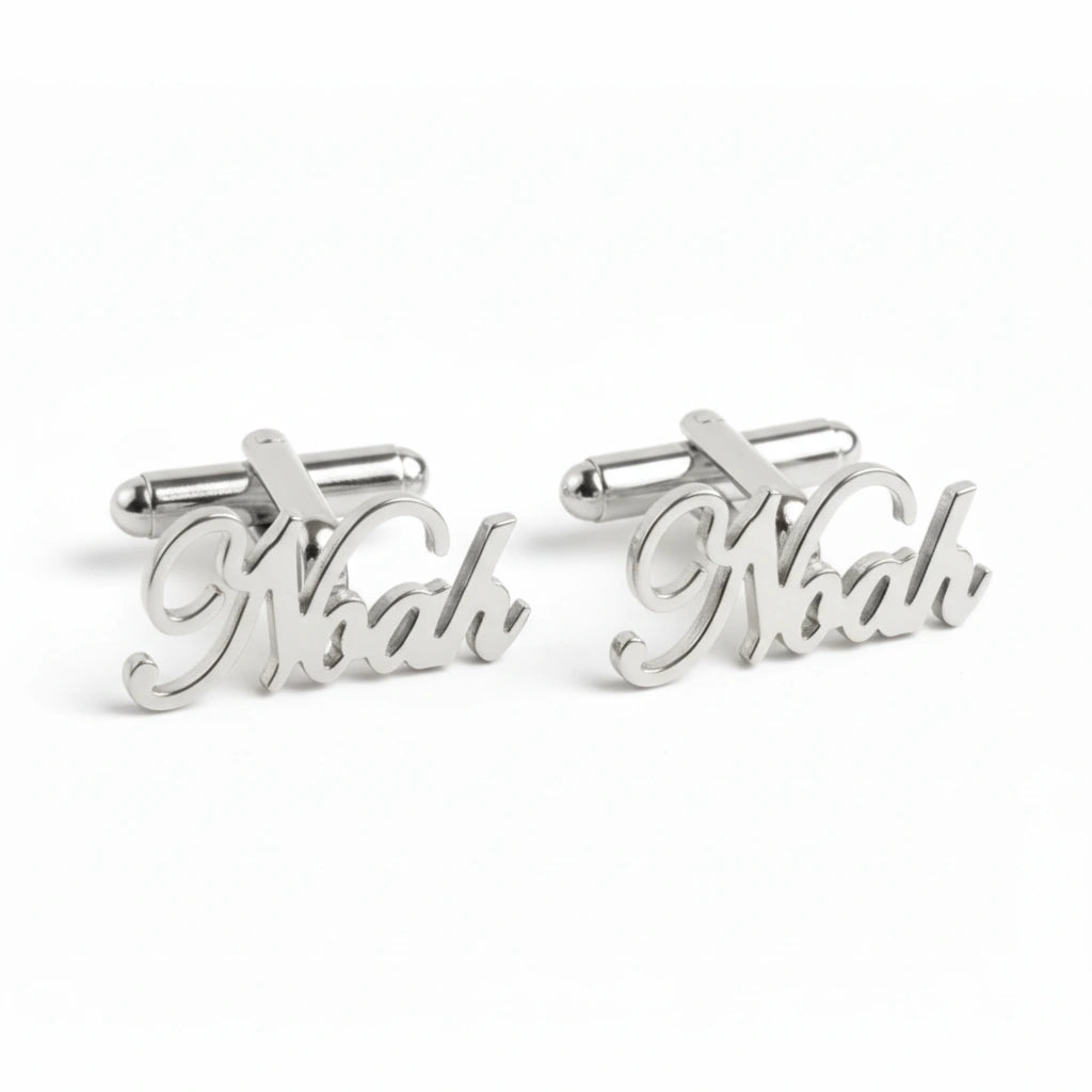 Personalized Name Cufflinks for Men – Custom Script Name Cufflinks for Wedding & Groom Gift