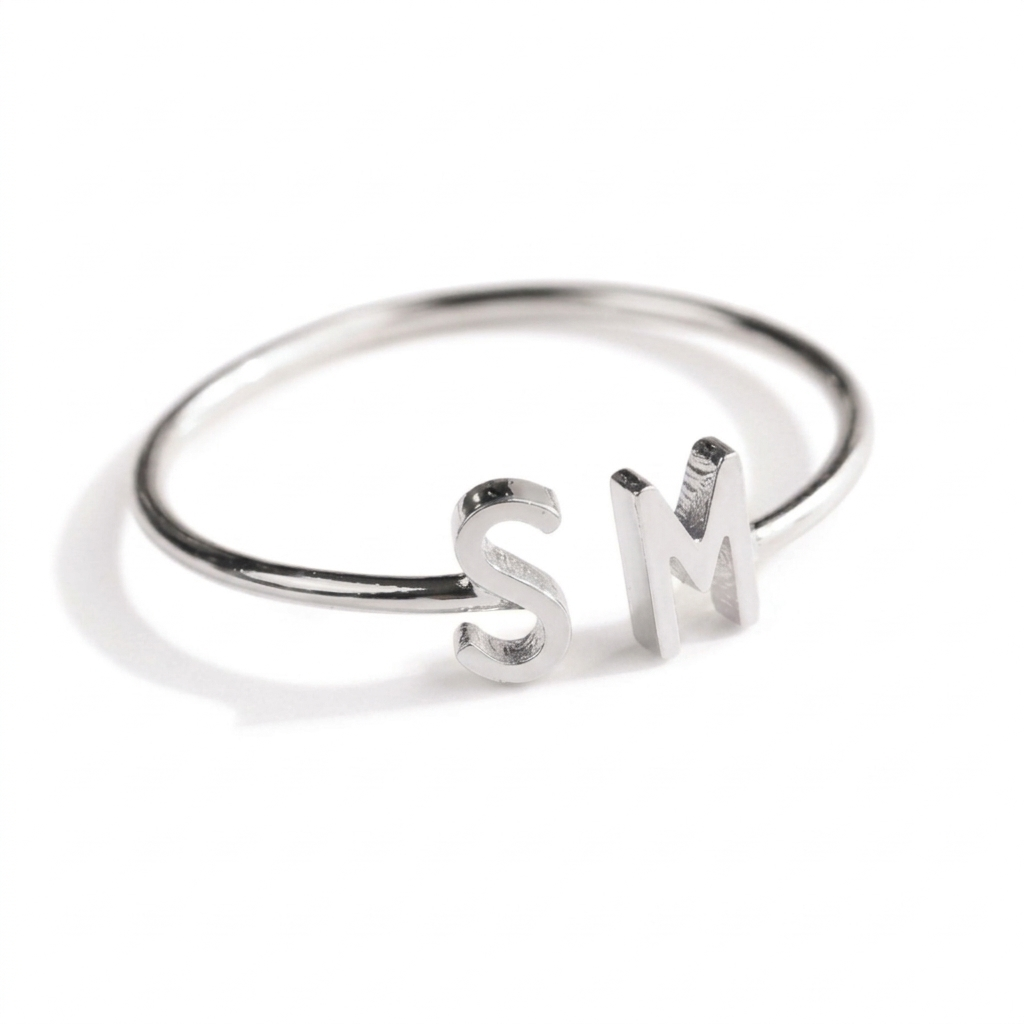 Personalized Double Initial Cuff Bracelet - Gold Plated Custom Two Letter Bangle for Women & Girls