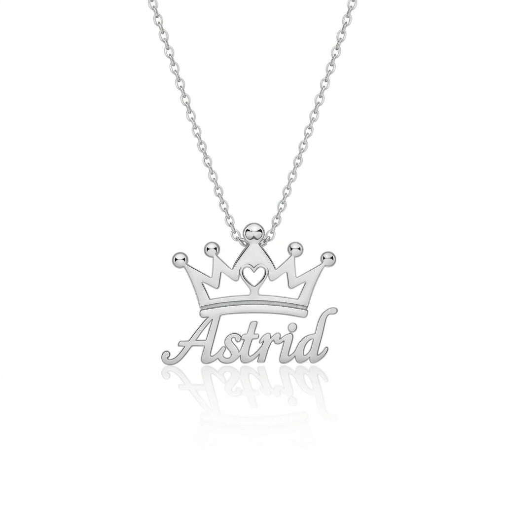 Personalized Queen Crown Name Necklace - Custom Engraved Royal Crown Pendant for Women