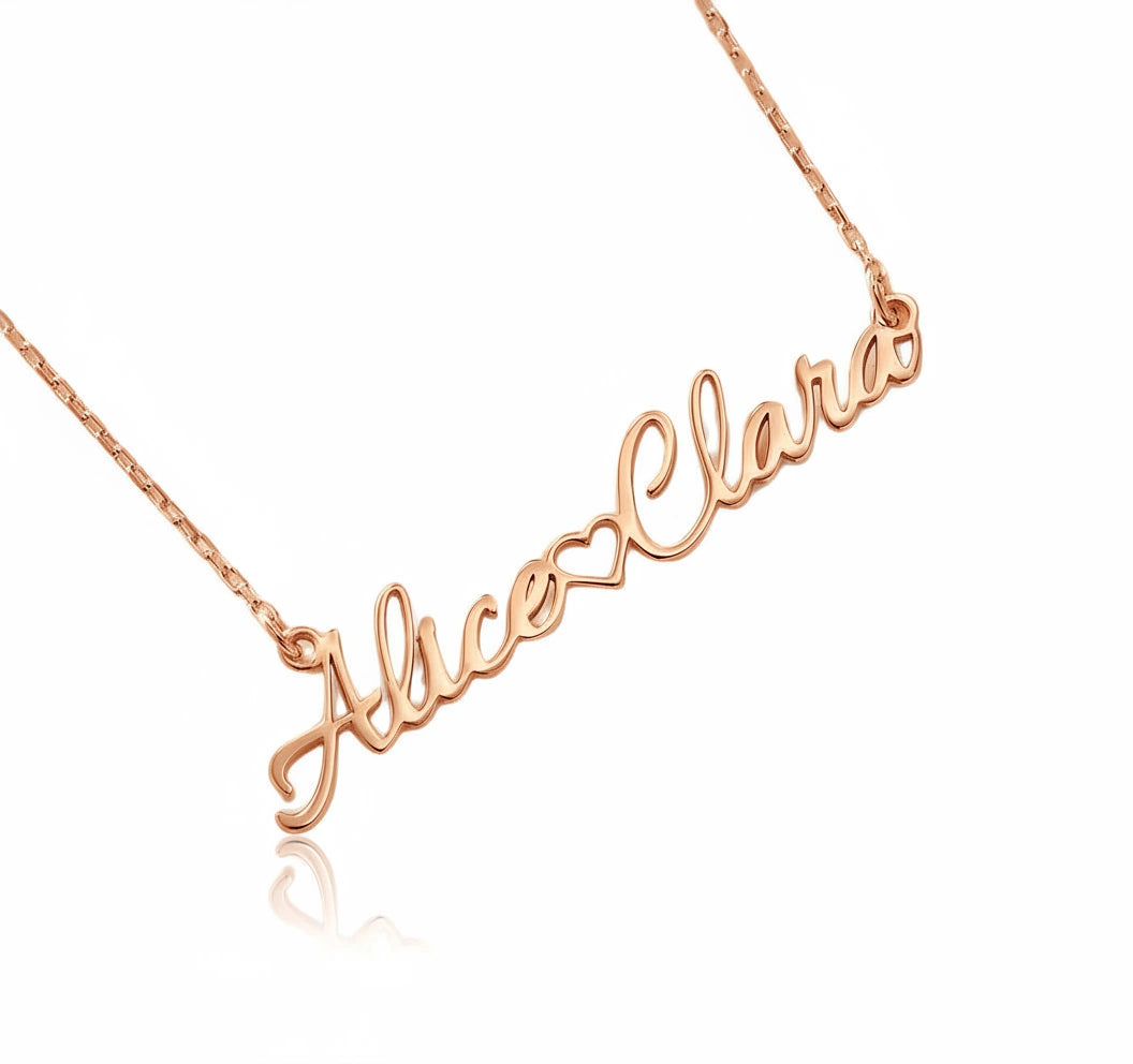 Customized Two Name Necklace with Heart - Personalized Double Nameplate Pendant for Women