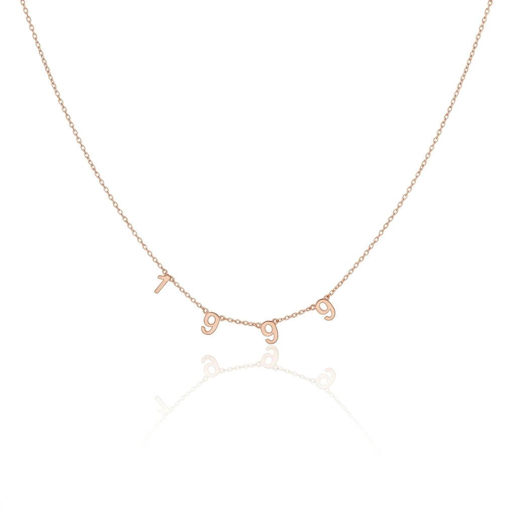 Personalized Birth Year Necklace - Custom Spaced Number Pendant for Women & Girls
