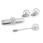 Personalized Initial Cufflinks, Tie Clip & Lapel Pin Set - Custom Brass Jewelry Gift Box for Men