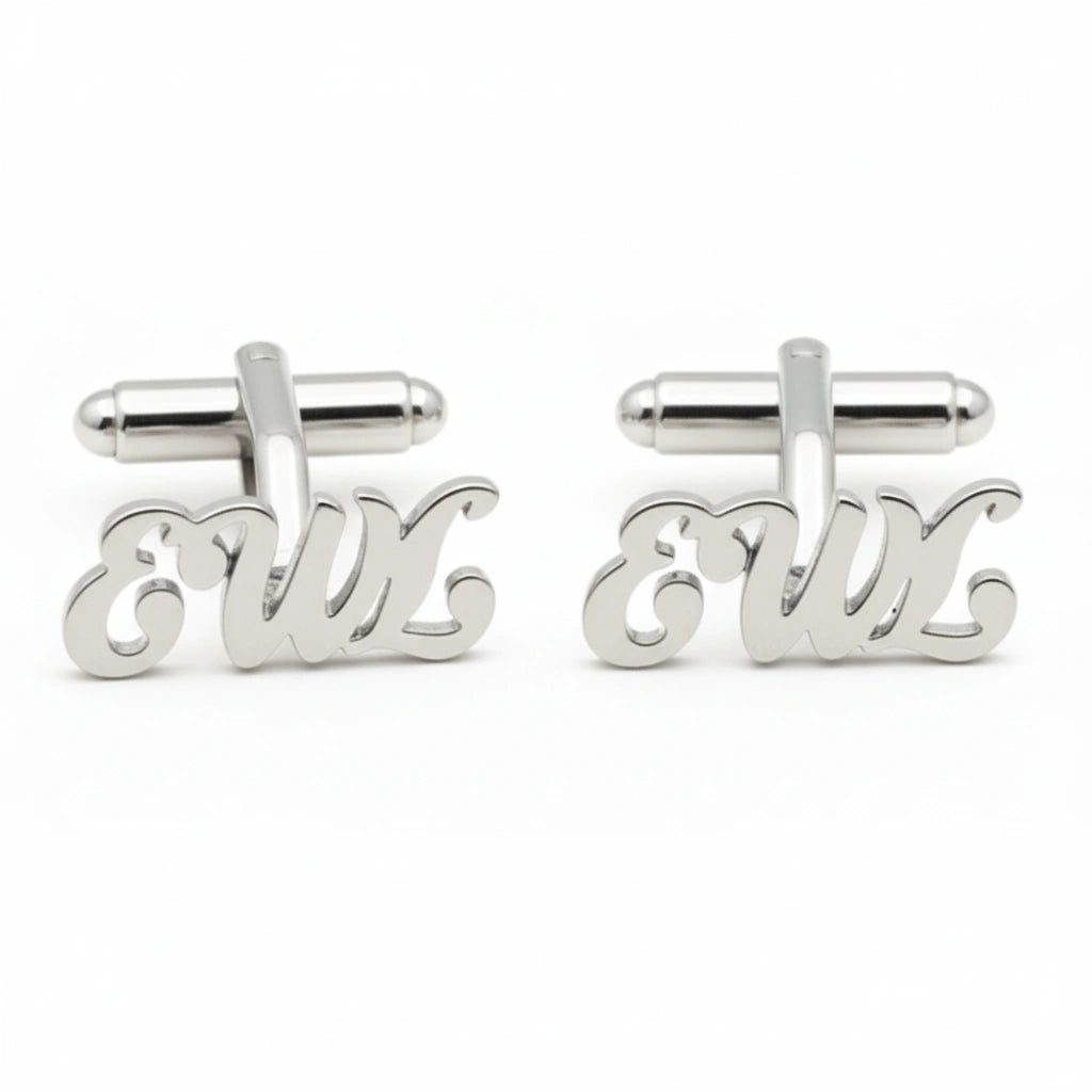 Custom 3-Letter Monogram Script Cufflinks - Personalized Brass Jewelry for Men
