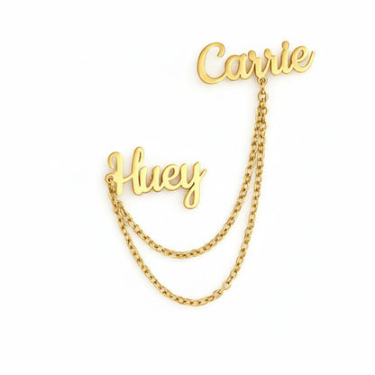 Personalised Double Name Chain Brooch | Custom Lapel Pin