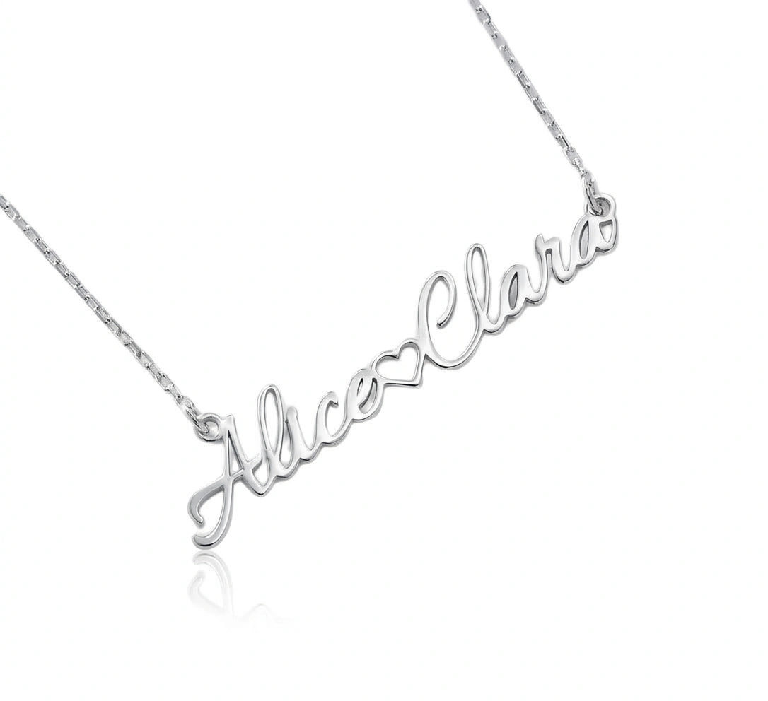 Customized Two Name Necklace with Heart - Personalized Double Nameplate Pendant for Women