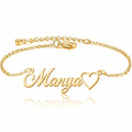 Personalized Chain Name Bracelet with Heart - Gold Plated Custom Nameplate for Women & Girls