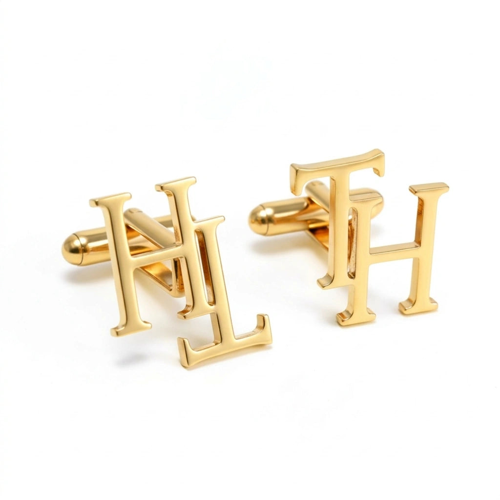 Personalized Overlapping Serif Initial Name Cufflinks - Bespoke Brass Monogram for Men