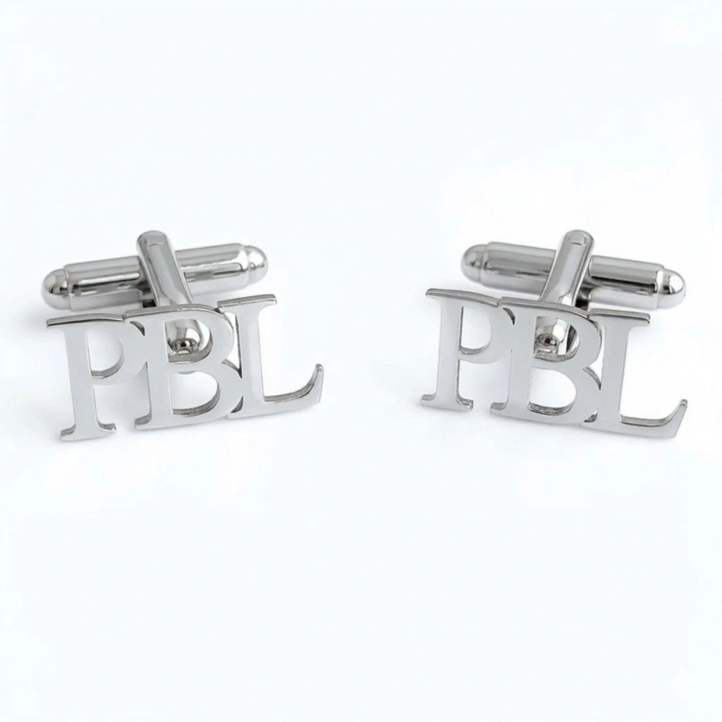 3-Letter Block Initial Name Cufflinks – Personalized Brass Men’s Jewelry