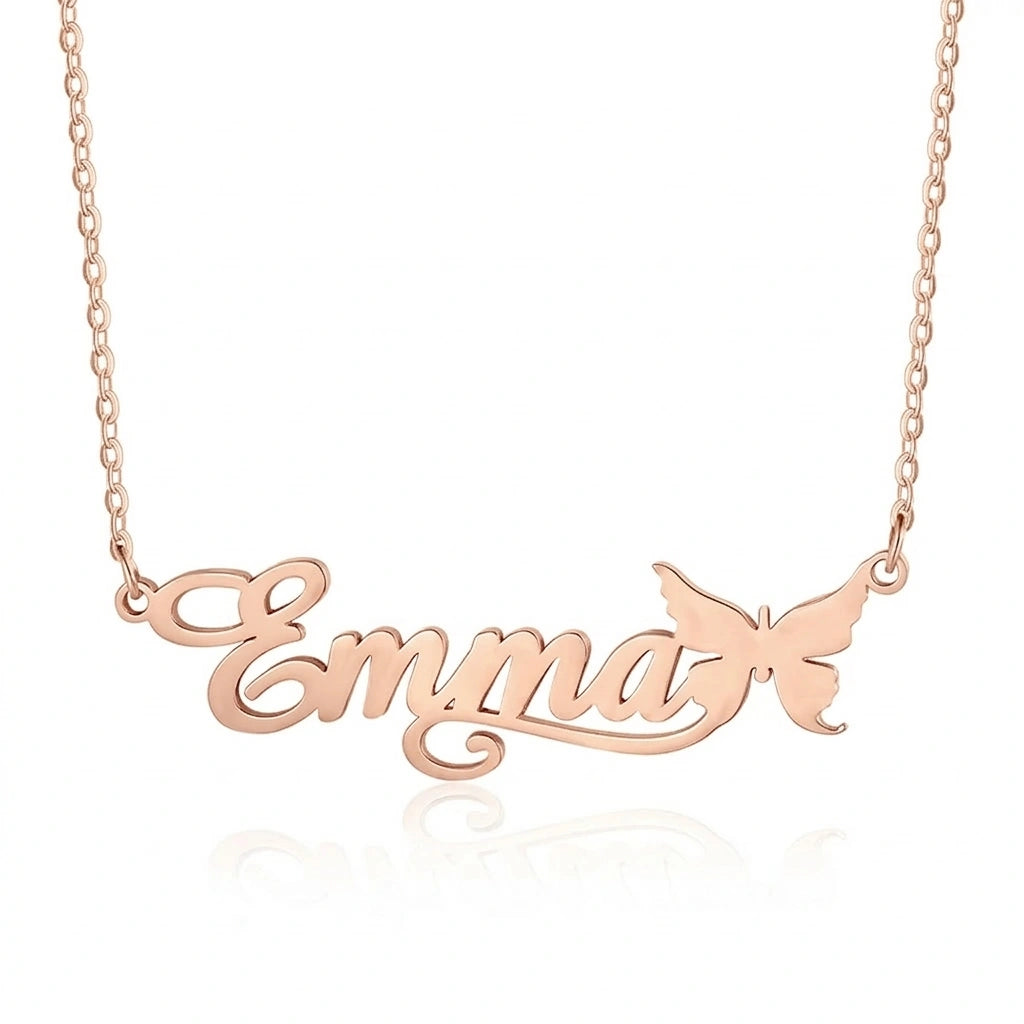 Personalized Butterfly Name Necklace - Custom Cursive Nameplate Pendant with Butterfly Charm