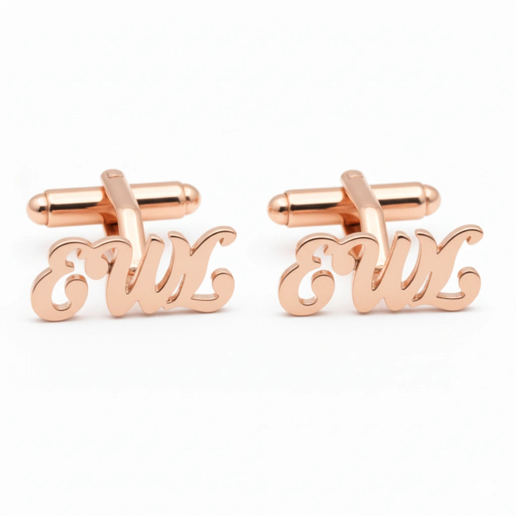 Custom 3-Letter Monogram Script Cufflinks - Personalized Brass Jewelry for Men