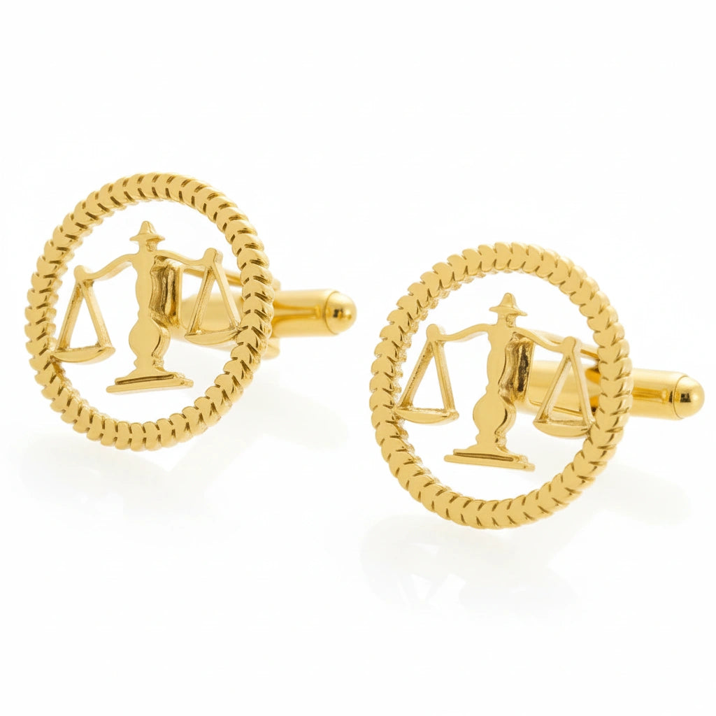 Premium Scales of Justice Lawyer Cufflinks - Professional Advocate Symbol Suit Studs in Brass - Executive Legal Profession Accessory & Lawyer Gift Set