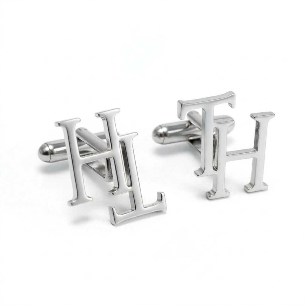 Personalized Overlapping Serif Initial Name Cufflinks - Bespoke Brass Monogram for Men