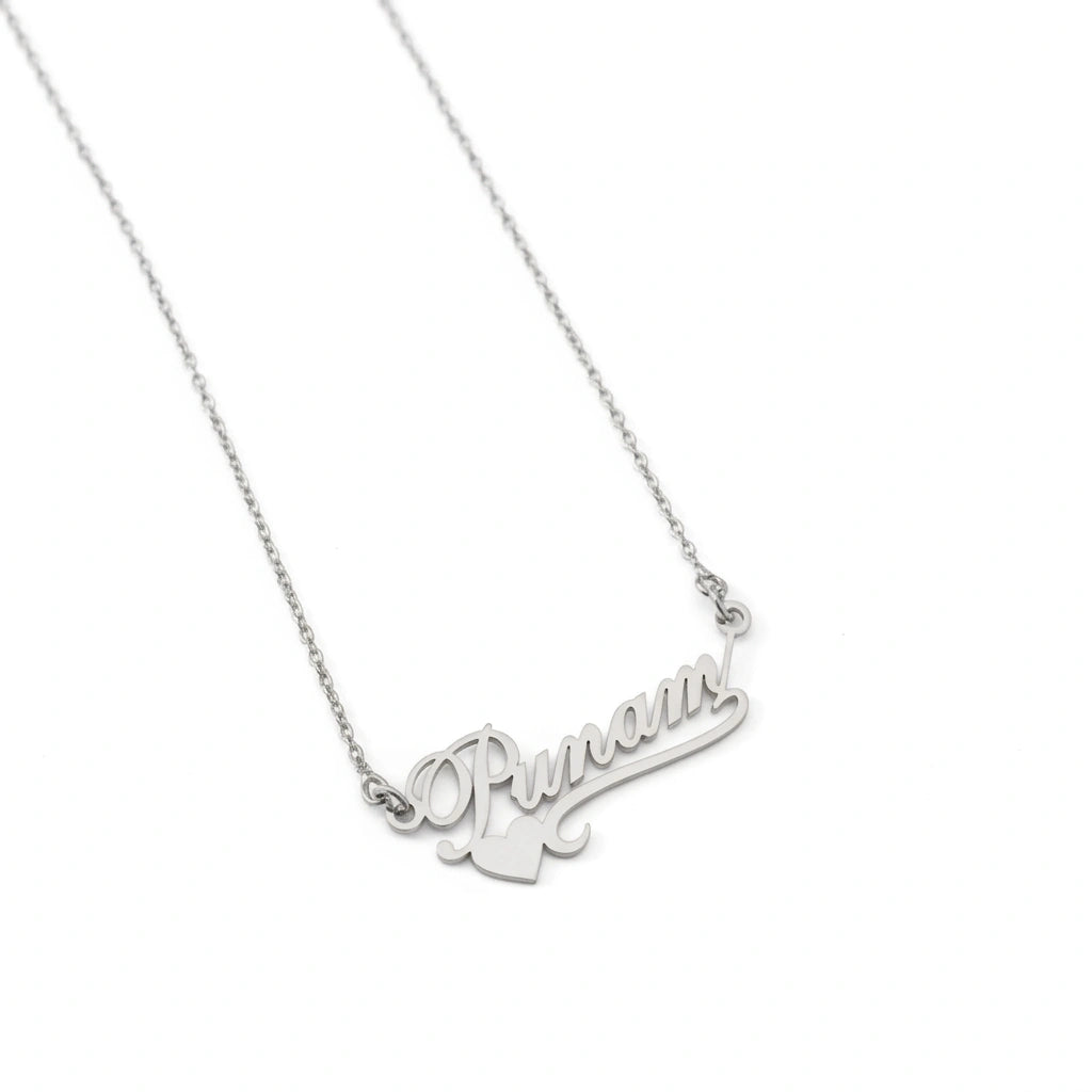 Personalized Heart Lined Name Necklace - Custom Cursive Nameplate Pendant for Women