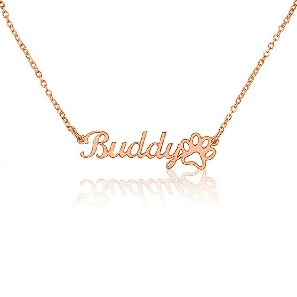 Personalized Name Necklace with Paw Print - Custom Pet Nameplate Pendant for Dog & Cat Lovers