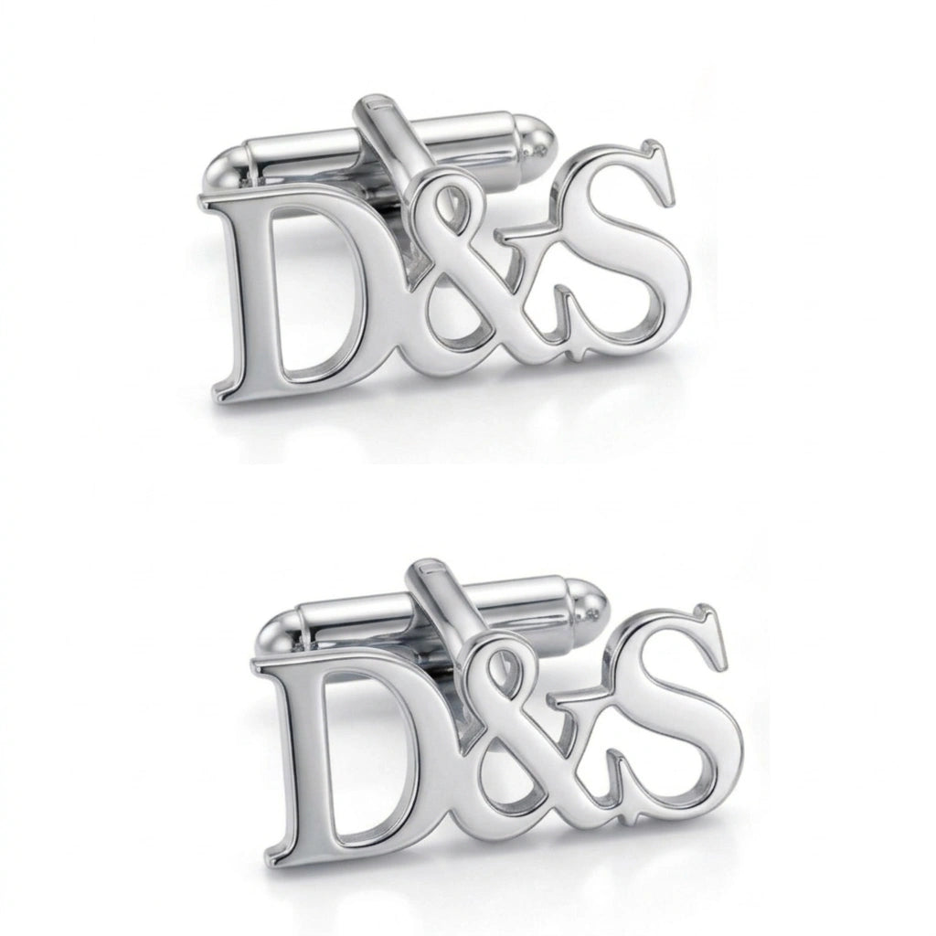 Custom Couple Initial Ampersand Cufflinks - Personalized Brass Monogram Jewelry