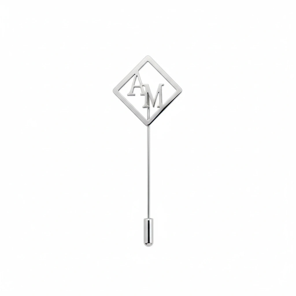 Personalized Initial Geometric Lapel Pin - Custom Silver Diamond Monogram Brooch for Men's Blazers & Suits
