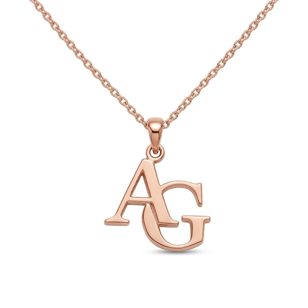 Personalized Brass Couple Initials Pendant Necklace - Custom Alphabet Nameplate Jewelry – Unique Anniversary & Valentine’s Day Gift for Men & Women